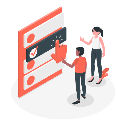 Two people pointing a board